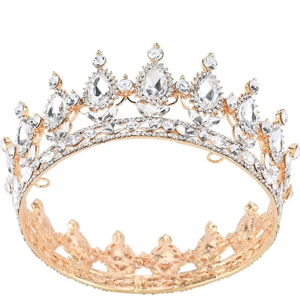 Gold Plated Crystal Rhinestone Full Circle Tiara Crown